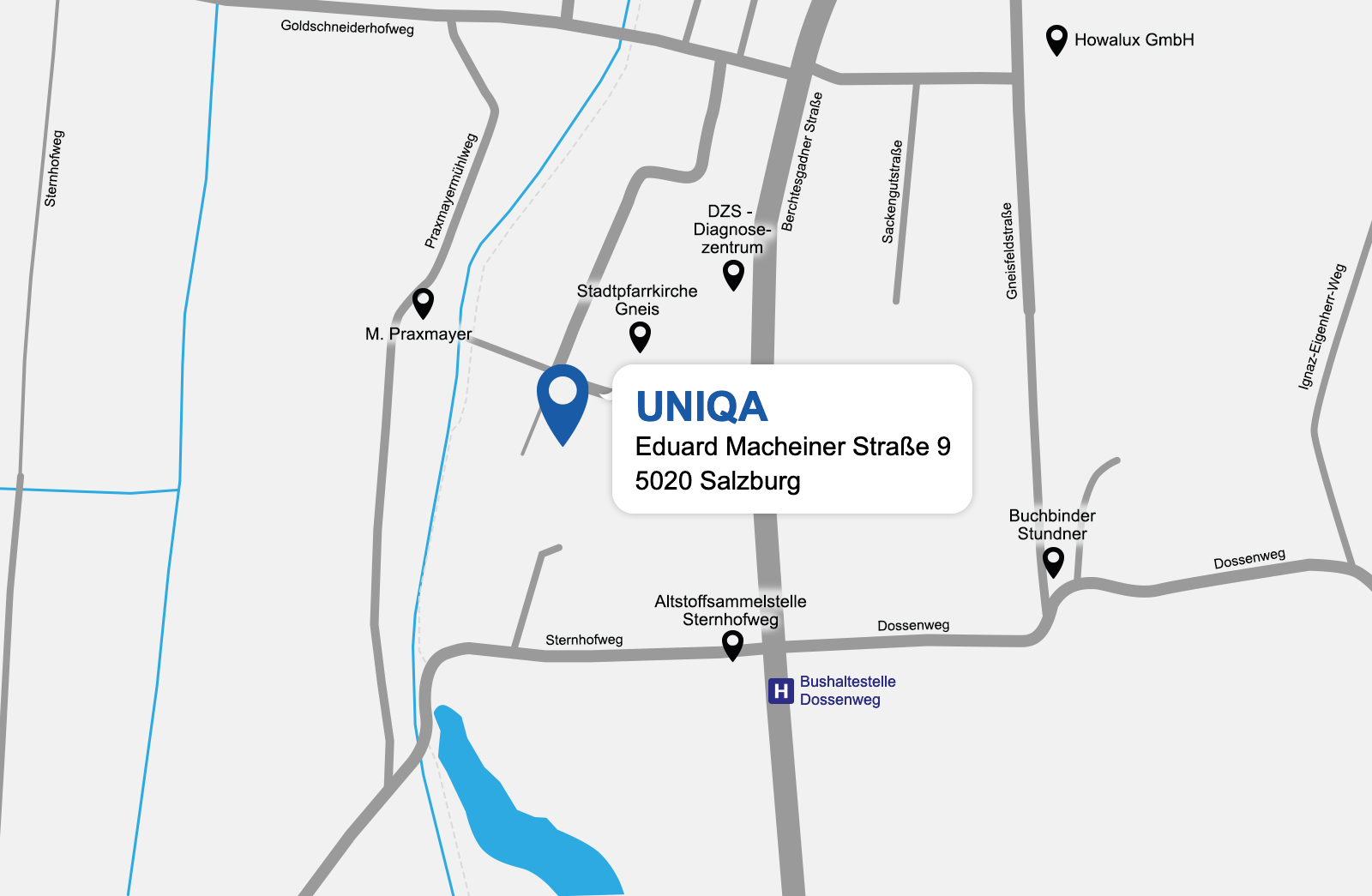 Eine detaillierte gezeichnete Karte der UNIQA Generalagentur Weiß